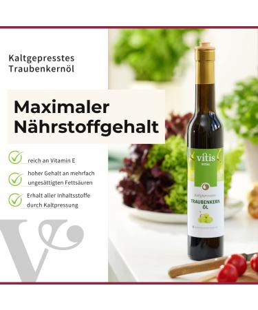 Vitis Vital Grape Seed Oil - Cold Pressed Rich in Vitamin E | 250ml | Regionally Produced on the Moselle | Ideal for Cooking Baking & Roasting - Buy Online on GoSupps.com