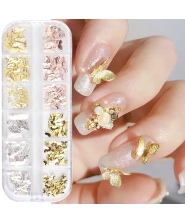 Lycegery 3D Butterfly Nail Charms Gold Silver Alloy Nail Art Rhinestone for Nail Art Decorations