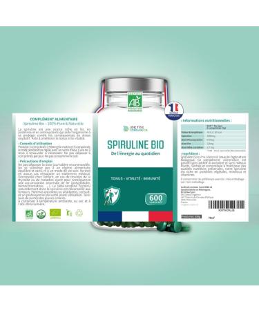 Spirulina BIO - 3000mg per day - 600 Tablets - Food Supplement Rich in Protein Antioxidants Iron and Phycocyanin - 100% Controlled Organic Agriculture - From Energy to Daily! - Buy Online on GoSupps.com