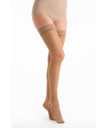 Relaxsan Basic 870 Brown Thigh Support Stockings for Women | 18-22 mmHg Compression with Silicone Band | Size XL | 140 Den - Buy Online on GoSupps.com