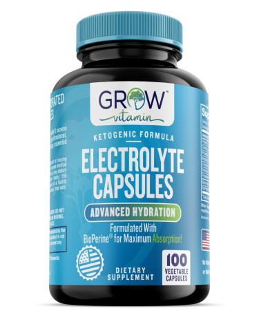 Grow Vitamin Electrolyte Capsules - Electrolyte Supplements for Supporting Energy Endurance and Hydration - Salt Pills and Electrolyte Tablets - Sugar Free No Maltodextrin Keto Friendly - 100 Caps