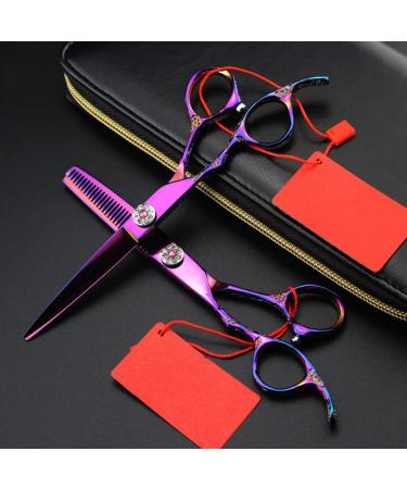Hair Cutting Scissors 6 Inch Professional Left Handed Purple Rose Hair Scissors Haircut Thinning Barber Cutting Shears Hairdresser Scissors Set One Color