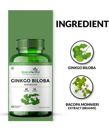 Simply Herbal Ginkgo Biloba 120mg with Bacopa Monnieri Extract Brahmi 380mg for Enhanced Focus Promotes Blood Circulation Supports Mental Clarity Memory and Learning 90 Capsules - Buy Online on GoSupps.com
