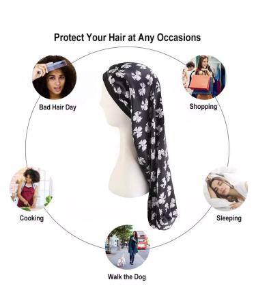 Long Satin Bonnet Sleep Cap | Extra Large Silk Hair Cap for Women | Salon Night Hat for Braids, Curly Hair, Dreadlocks | Black Butterfly Design - Buy Online on GoSupps.com