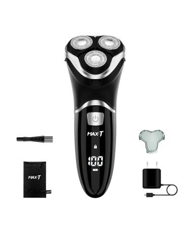 Electric Shaver for Men, MAX-T Quick Rechargeable Electric Razor Wet Dry Rotary Shaver with Pop Up Trimmer and LED Display, IPX7 100% Waterproof (8101 with Adapter Charger) 8101-adapter