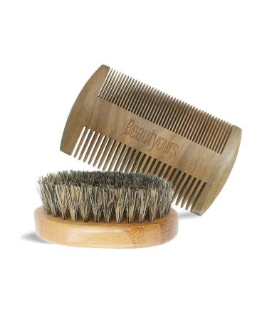 Beard Comb & Beard Brush Kit for Men - Handmade Sandwood Comb and Natural Boar Bristle Beard Brush Set for Beard & Mustache Shaping