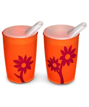 Ornamin mug with anti-slip flower 220 ml orange/red and beak attachment 2 Set (model 820 + 806)/beak cup drinking cup children's cup orange/red transparent