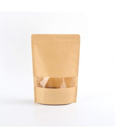 Pack of 100 Zip Lock Stand Up Kraft Paper Food Storage Bags Pouch with Window Tear Notch for Food Saver Paper Party Gift Favor Wrap for Candy Coffee Beans Nuts Cookies Dog Food 7.87 x 4.7 inch - Buy Online on GoSupps.com
