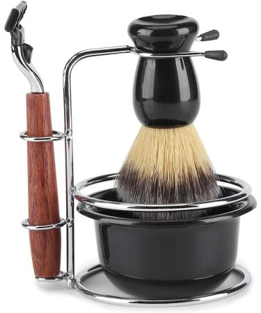Men's Shaving Set - Manual Razor Stainless Steel Stand Brush & Bowl | Premium 4-Piece Grooming Kit for Men - Buy Online on GoSupps.com