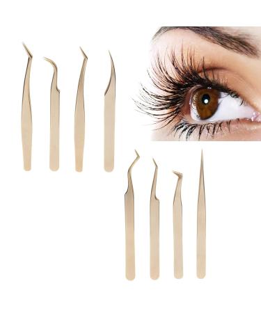 Eyelash Extension Tweezers Set - 8 Premium Stainless Steel Tools for Accurate Application | Ergonomic Design & Pearly Gold Finish - Buy Online on GoSupps.com