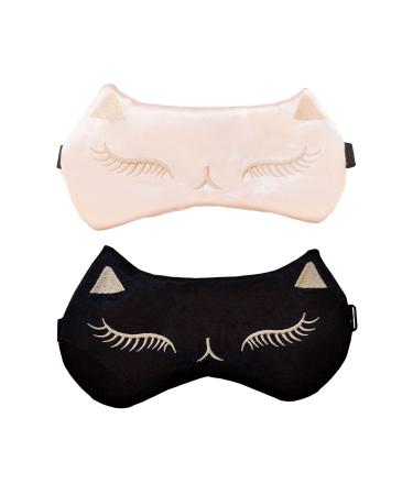 Mukveitn Cute Cat Sleep Mask for Kids 2 Pack Silk Sleeping Eye Cover Adjustable Mask Night Eyeshade Cover for Girls Boys Women Men Sleep Travel Nap Party Supplies - Buy Online on GoSupps.com