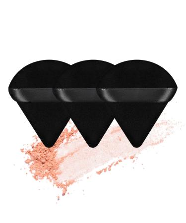 Metyond 3 Pieces Powder Puff for Face Soft Triangle Makeup Puffs Velour Powder Puff for Contouring Eyes and Corners,Wet Dry Beauty Cosmetic Makeup Tools - Black 3 Black