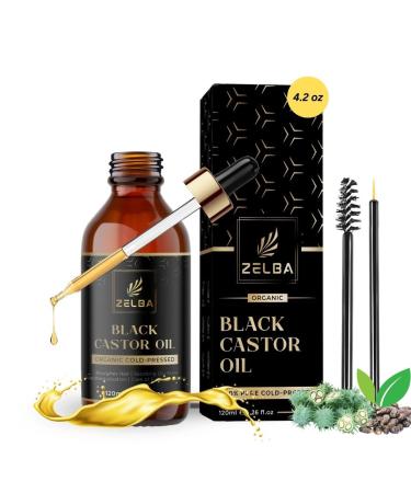 Zelba Organic Jamaican Black Castor Oil 4.2 oz | 100% Pure Cold-Pressed Unrefined & Authentic | Hexane-Free in Glass Bottle | Hair Skin Brows & Lashes Care