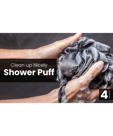 Clean Up Nicely 4 Pack Shower Puff - Black Charcoal Mesh Bath Sponges & Loofahs | Large Pouf Balls for Luxurious Cleansing - Buy Online on GoSupps.com