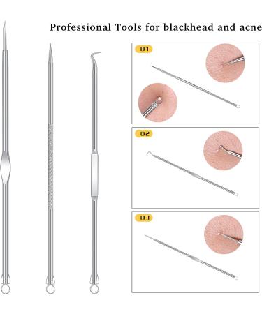 JCIW Blackhead Remover Tool Kit - Stainless Steel Professional Acne Extractor Set for Blackheads, Pimples, and Blemishes - Silver - Buy Online on GoSupps.com