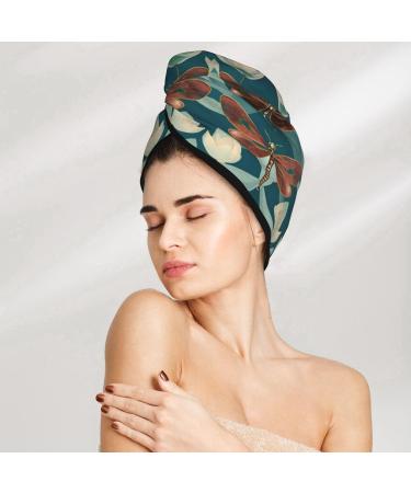 Quick-Dry Coral Velvet Hair Cap - Dragonfly & Lotus | Ideal Hair Towel for Travel & Home | Unisex - Buy Online on GoSupps.com