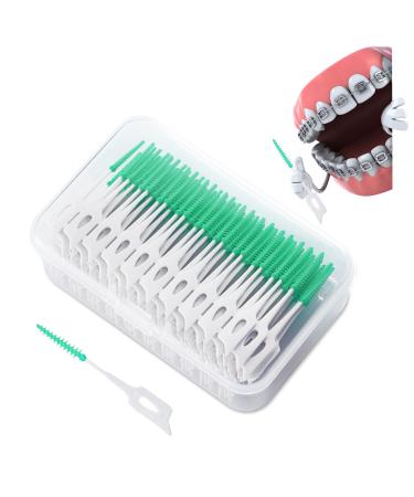 TSHAOUN 200 pieces Interdental brush with storage box interdental brushes for oral care dental floss stick interdental brush made of soft silicone portable dental stick (green) green