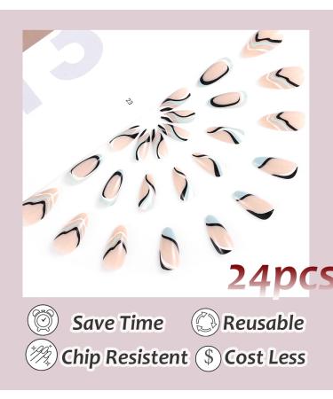 Sethexy Abstract Almond Shape French Press-On Nails | 24 Acrylic Swirl Fingernails for Women & Girls - Stylish Blue Design - Buy Online on GoSupps.com