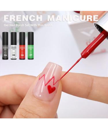 Gel Nail Polish Set 4 Color Metallic Painted Gel Polish White Black Red Green Liner Gel Nail Polish for Nail Art DIY UV/LED Soak Off Spring French Manicure Set with Thin Brush - Buy Online on GoSupps.com