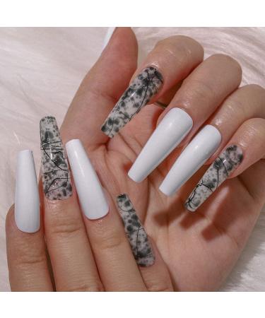 Buy Sethexy Long Ballerina False Nails - White Glossy Press-On Acrylic Coffin Tips (24pcs) for Women & Girls - Buy Online on GoSupps.com