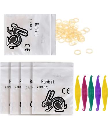 RZJZGZ 500 Pcs Dental Rubber Traction Bands 5 Pcs Disposable Plastic Orthodontic Elastic Placers(3/16 Rabbit)