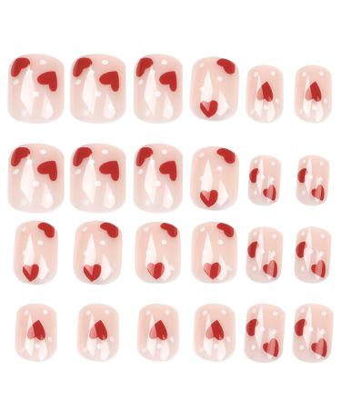 1 Box Press on Nails Cute Heart Fake Nails with Glue Short Press on Nails Reusable Glue on Nails Full Cover Square Press on Nails for Women Girls DIY Manicure Decoration Beauty Supplies