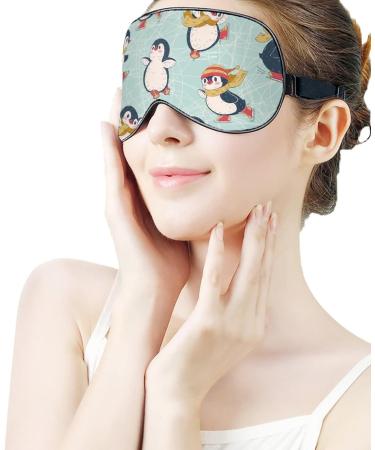 Penguins Winter Ice Skating Sleep Mask - Adjustable Strap Eye Cover for Sleeping, Blocks Light - Night Travel Nap Blindfold for Men and Women - Buy Online on GoSupps.com