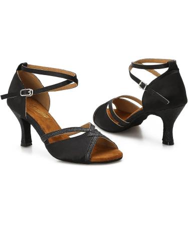 TTdancewear Women Ballroom Dance Shoes Latin Salsa Bachata 8 Black-2.5inch Heels - Buy Online on GoSupps.com