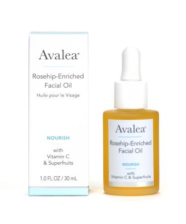Rosehip-Enriched Facial Oil with Vitamin C Squalane Pomegranate Seed Oil & Seabuckthorn Oil Moisture Barrier Oil Brighten & Soothe Skin 1.0 FL OZ
