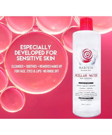 Micellar Cleansing Rose Water Marista 500 ml. Sensitive Skin Make-Up Remover For Face Eyes & Lips Soothing Pure Natural Rose Water Aloe Vera and Chamomile Extract - Buy Online on GoSupps.com