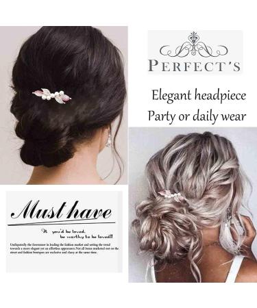 Shop Yheakne Pink Bridal Jewelry - Pearl & Rhinestone Hair Clip for Women & Girls | Elegant Wedding Headdress - Buy Online on GoSupps.com