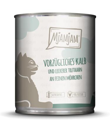 Mjamjam Premium Wet Cat Food - Grain-Free Calf & Turkey in Carrot (6 x 800g) - Extra Meat 6-Pack - Buy Online on GoSupps.com