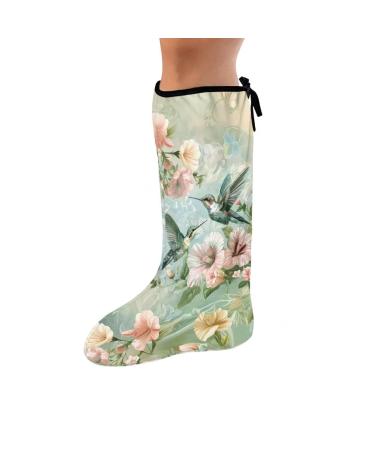 LedBack Cast Sock Cover for Foot Women Cast Socks Fashionable Leg Cast Cover Sock Reusable Cast Scratcher for Leg Hummingbird Flower Green Size S Hummingbird Floral Small