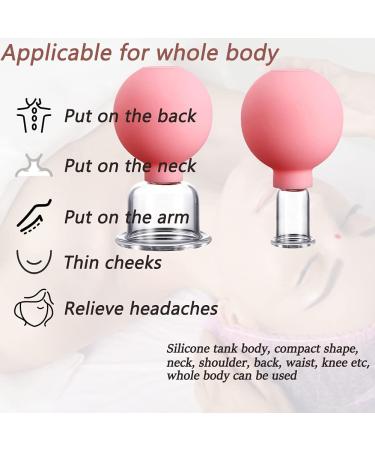 Glass Facial Cupping Set - 2 Piece Silicone Vacuum Suction Cups for Face, Back, Shoulder - Pink - Buy Online on GoSupps.com