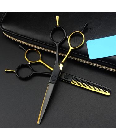 Hair Cutting Scissors 5.5 Inch Professional Japan 440c Two-Tailed Gold & Black Hair Scissors Cutting Barber Haircut Thinning Shears Hairdressing Scissors Set