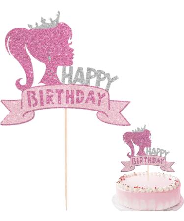 Barbie Cake Topper Glitter Pink Cake Decorations Happy Birthday Cake Pick for Princess Theme Baby Shower Wedding Anniversary Girl Birthday Party Cake DIY Decor 1 - Buy Online on GoSupps.com