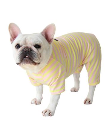 Bt Bear Dog clothing colorful striped pajamas made of soft cotton overall bulldog one-piece costume for puppies small dogs (XS yellow and pink) X-Small yellow with pink