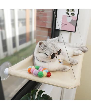 JinRui-T Cat Window Hammock Perch Seat Cat Safety Sunny Bed with Heavy Duty Suction Cups Breathable Washable Mesh Durable Frame Space Saving Window Mounted Hanging Cat Seat for Indoor Large Cats Khaki