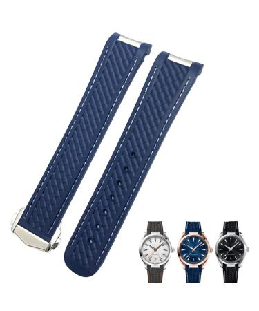 IoTup watch bracelet made of rubber with curved end suitable for Omega Seamaster 300 AT150 Aqua Terra 8900 Speedmaster silicone wrap bracelet 19 mm 20 mm blue white pointed 20 mm