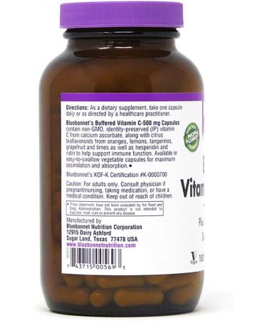 Bluebonnet Nutrition Buffered Vitamin C 500 mg - 180 Vegetable Capsules for Immune Support - Buy Online on GoSupps.com