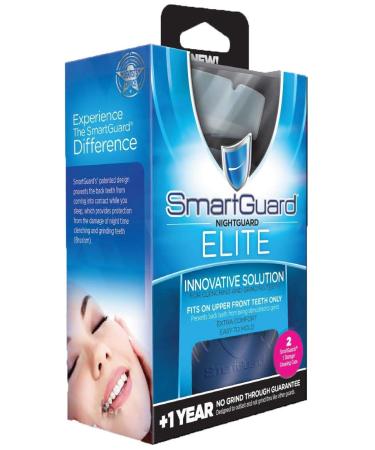 SmartGuard Elite Night Guard (2 Guards & 1 Cleaning Case) for Clenching & Grinding Teeth (Bruxism), Dentist's Choice, Covers Upper Front Teeth, Personal Comfort Fit
