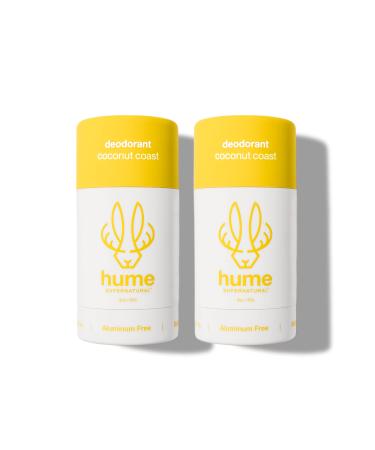 Hume Supernatural Aluminum Free Deodorant for Women & Men - Safe for Sensitive Skin - Probiotic Plant-Based Baking Soda Free Aloe & Cactus Flower Anti Sweat Stain & Odor - Coconut Coast 2-Pack