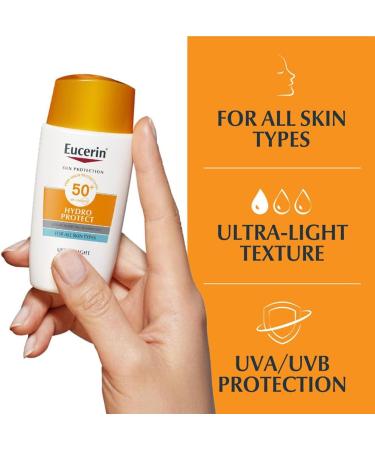 Eucerin Sun Face Hydro Protect Ultra-Light Fluid SPF 50+ Cream for All Skin Types Even Sensitive Skin with Advanced Spectral Technology 50ml - Buy Online on GoSupps.com