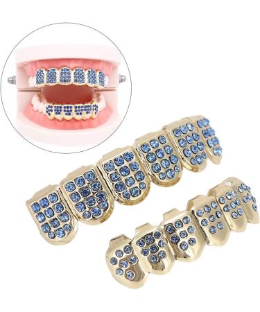 Syrisora Teeth Set Bling Teeth Accessory Decoration for Halloween Party Hip Hop Show (Upper 12 Lower 8 Inlaid Blue Diamond Set) - Buy Online on GoSupps.com