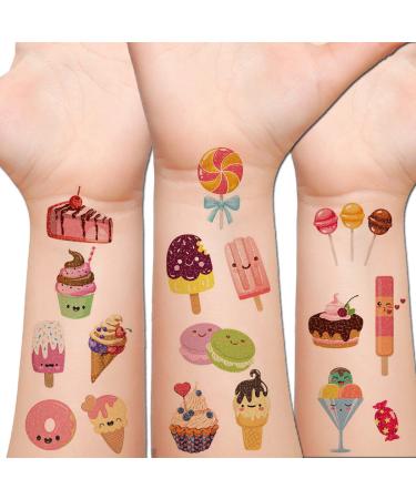 Hohamn Glitter Ice Cream Temporary Tattoos for Girls - 120+ Cartoon Glitter Ice Cream Donut Cake Tattoos Summer Tattoos for Kids Birthday Party Supplies Favors  Baby Shower