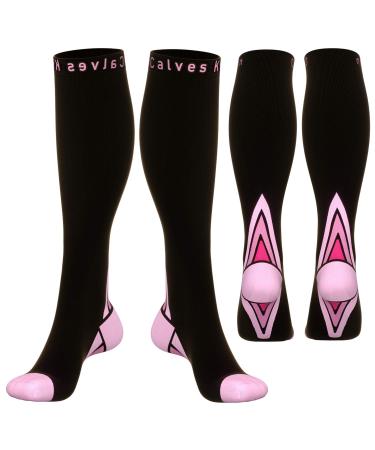 (2 Pairs)Compression Socks / Stockings for Men & Women Speed Up Recovery BEST Graduated Athletic Fit for Travel Running Nurses Shin Splints Flight & Maternity Pregnancy. Boost Stamina Circulation Black / Pink L-XL