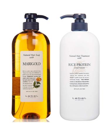 Lebel Natural Hair Soap With Marigold 720ml & Lebel Natural Hair Treatment Rice Protein 720ml (Green Tea Set)