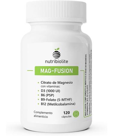 Magnesium Citrate and Vitamins B6 B9 Folate B12 and D3 Fatigue Muscle Function Joints and Homocysteine - 120 Capsules - MAG-FUSION