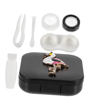 HOMSFOU 1 Set Box Contact Lens Case Glasses Holder Mirror Film Miss Glass Rhinestones Invisible