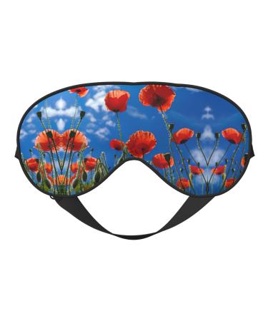 SSIMOO Poppies On Blue Sky Sleep Mask-Adjustable Breathable Fashionable Eye Mask for A Comfortable Sleep Experience Black